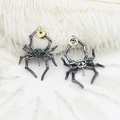 Vintage 18K gold plated spider brooch with green emerald stones for coats and suits - Gun Black 26*37mm