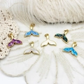 Detailed view of 18K gold plated whale tail pendants with colorful shimmering inlay - 16*17mm / Fishtail-Shell White
