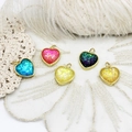 Set of colorful 18K gold plated heart charms with glitter resin for DIY jewelry making - 15*15mm / Large Heart-Blue