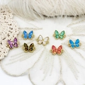 Detailed butterfly connectors in 18K gold plating with colorful opal inlay for DIY jewelry - Double Hanging Butterfly / 11*15mm / White Shell