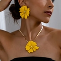 Floral jewelry set with yellow matte flower pendant necklace and matching stud earrings - Yellow