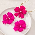Chic gold snake chain necklace and vibrant pink flower stud earrings jewelry set for women - Rose Red