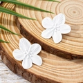 Elegantes pendientes de flores blancas con cinco pétalos y acabado mate sobre madera - Blanco