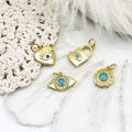 Σετ με τέσσερα χρυσά μενταγιόν Evil Eye με σχήματα καρδιάς και κλειδαριάς για DIY κοσμήματα - Στυλ κλειδαριά μάτι (M0349) / 8.6x115.8mm