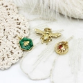 Golden bee, green hexagon enamel, and zircon charms set for DIY jewelry making - Green Bee