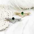 Elegante broche dorado y plateado con piedra verde y cadena para vestidos y trajes - Dorado Redondo Piedra Verde