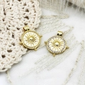 18K gold-plated sunburst compass coin pendants with micro-pave cubic zirconia accents - Zirconia Compass Style