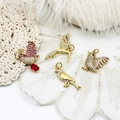 Exquisite 18K gold plated bird charms with micro-pave zircons for DIY necklaces and earrings - Red Zircon Bird