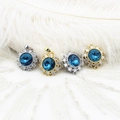 French vintage sapphire pendant with micro-pave crystals and pearl accents on white lace - Round Zirconia White Gold Color (Single Loop)