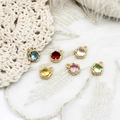 Macro shot of colorful micro-inset teardrop charms for DIY jewelry making sets - Transparent White / Round 18K Gold Color