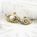 Pendentifs œil maléfique dorés avec zircons et perles pour création de bijoux DIY - Style Yeux à Cils en Perles Artificielles (Grands Yeux à Cils en Perles Artificielles 21*26.5mm)