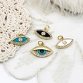 Pendentifs œil protecteur dorés avec perles et zircons pour colliers et bijoux DIY - Style Yeux Blancs (Yeux Blancs 10,5*17,5 mm)