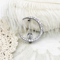 Sparkling silver crescent moon brooch with micro-pave cubic zirconia on lace background - Moon 28*30.5mm