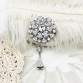 Elegant floral pavé brooch in 18K gold plating with central pearl setting and drop detail - White Gold Fireworks 31.5*32+30mm