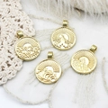 18K vergulde ronde bedels met golven en zonreliëf voor DIY sieraden maken projecten - Gelukswolk / 17.5*22.5mm