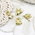 Gold animal charms set featuring rabbit, bull head, and hummingbird for DIY jewelry making - Bull Head 14*14mm