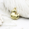 Polished gold duck pendant with matte wing detail on white feather and lace background - Duck 13.5*18mm