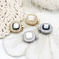 Luxury pearl mother shell clasp in gold and silver plating with micro-paved rhinestones - White Gold / Square White Mother of Pearl (G0396)