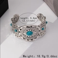 Vintage silver open bangle featuring ethnic patterns and turquoise stones, 5.4cm diameter - Retro Silver (Turquoise Decor)