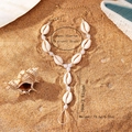Minimalist shell and pearl barefoot sandal anklet with gold chain on beach sand - Bohemian Shell Artificial Pearl Braided Style (JL531)