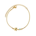 Gold-plated box chain bracelet with flower pendant and turquoise gemstone accents - March Birth Flower (3) / 12+7cm