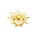 Adjustable golden stainless steel ring featuring a polished sunburst crest design - 16-Ray Wavy Sun Adjustable Ring (JZ6697G)