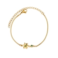 Bracciale a catena box in acciaio dorato con ciondolo a fiore 3D e gemme verdi - Fiore di Nascita Maggio (5) / 12+7cm