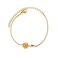 Bracciale a catena dorata con ciondolo a fiore e pietra preziosa rosso rubino - Fiore di Nascita Giugno (6) / 12+7cm