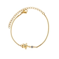 Bracciale dorato con ciondolo a stella, gemma azzurra e catena in acciaio inossidabile - Fiore di Nascita Dicembre (12) / 12+7cm