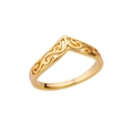 Elegant gold-plated V-shaped wishbone ring with intricate hollow filigree carving - Gold / Vintage V-shape Hollow Design (JZ4878)