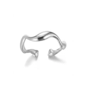 Minimalist silver wavy open ring with adjustable band and polished metallic finish - Gold / Silver Wave Streamline Design (JZ4827-Silver-Stainless)