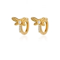 Golden dragonfly hoop earrings with sparkling cubic zirconia wing and tail accents - Clasp Back / Dragonfly Style (E3122G-1)