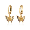 Exquisite gold hoop earrings with multi-color zircon butterfly pendants and hollow design - Earring Pendant / Colorful Openwork Butterfly Pendant Style (E3722G)