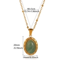 Collar dorado vintage con colgante de piedra verde y detalles de cadena de perlas - Estilo de Gema Verde Ovalada (N07669G-1) / Dorado-Verde (N07669G-1)