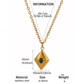Details van roestvrijstalen ketting met groene steen en ruitvormige hanger - Groene Ruit Stijl (G1017660)