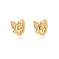 Elegant gold butterfly huggie earrings featuring sparkling white zircon stone inlay - Micro Pave Butterfly Style (E2300G-3)