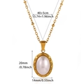 Collar de acero dorado con colgante de perla ovalada y dimensiones detalladas del producto - Estilo de Perla de Imitación Blanca Ovalada (N07669G-2) / Dorado-Blanco (N07669G-2)