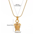 Detail of golden sea turtle pendant with white rhinestones and snake chain necklace - Rhinestone Sea Turtle Style (N07532)