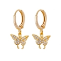 Elegant gold butterfly hoop earrings with sparkling white crystals for women - Butterfly Pave Pendant Style (E3812G)