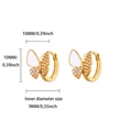 Gold butterfly earrings with clear zircons and white wings, inner diameter 9mm size guide - Asymmetric Filled Butterfly Style (E5792G)