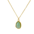 Collier en acier inoxydable doré avec pendentif en pierre naturelle verte en goutte - Or-Vert (N05694G-1)