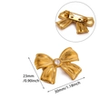 Gold stainless steel bow brooch with crystal center and 30mm x 23mm dimension - Brushed Rhinestone Bow Style (XZ332)