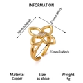 Elegant gold flower ring with clover design and cubic zirconia stones in copper material - G12178963