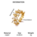 Minimalist branch leaf open ring in gold copper with zircon stones 17mm size view - G12178991