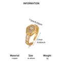 Detalle de anillo ajustable de cobre dorado con circonita hexagonal y dimensiones - Dorado / Pavé Hexagonal (JZ9040G)