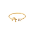 Adjustable gold letter A ring with sparkling round zircon in a minimalist style - Letter A / Gold