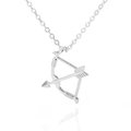 Detailed view of silver-tone bow and arrow pendant with textured metallic finish - Silver