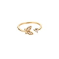 Anillo ajustable de mariposa dorada con circonitas blancas y detalles de ojo de gato - Dorado / Estilo Mariposa y Grupo de Tres Gemas (JZ3157G-2)