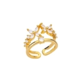 Anillo ajustable de mariposa dorada con banda de doble capa y circonitas transparentes - Dorado / Estilo de Mariposa de Zirconia Marquesa de Doble Capa (JZ4049G)