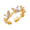 Anillo ajustable de mariposa bañado en oro con ojo de gato y piedras marquesitas - Dorado / Estilo Envolvente Triple Mariposa (JZ5444G)